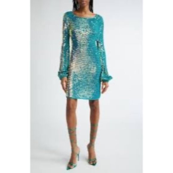 NEW retrofete Tara Dress in Aquamarine SEQUIN mini size XS/S - Picture 1 of 8
